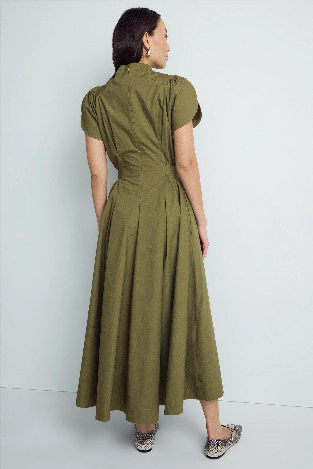Puff Sleeve Side Tie Midi Dress