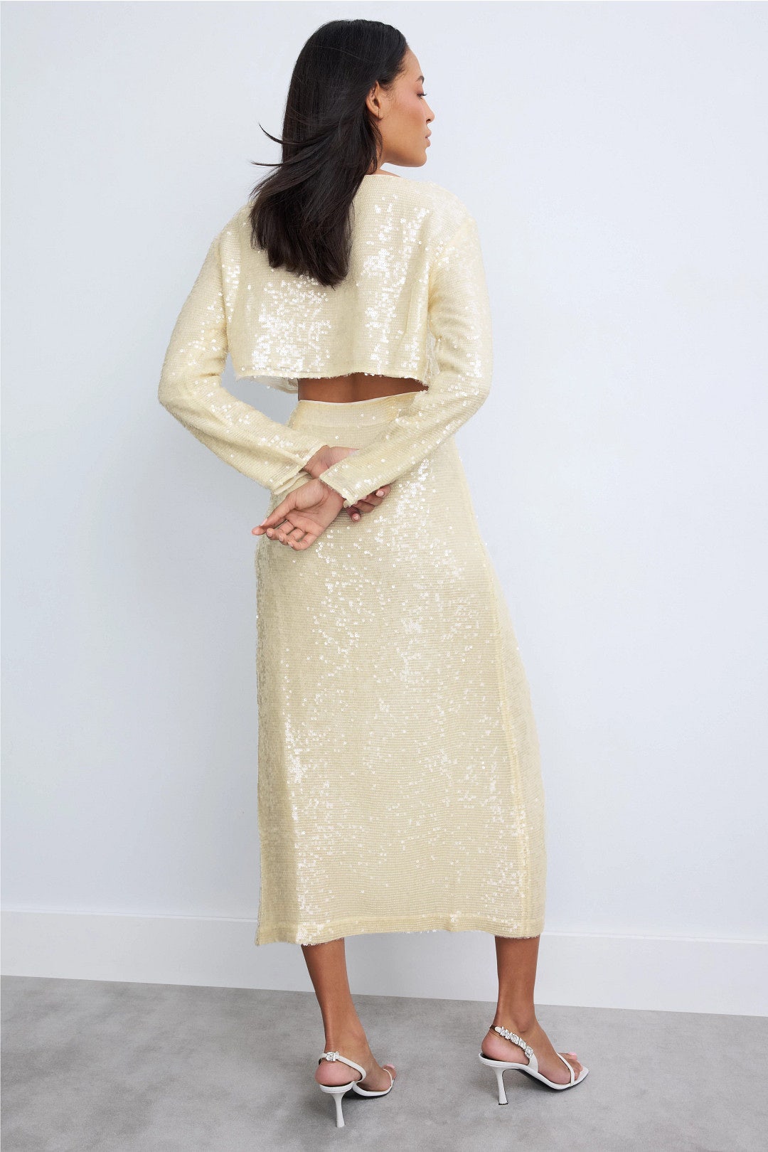 Sequin High Waist Slit Skirt by LAPOINTE 2