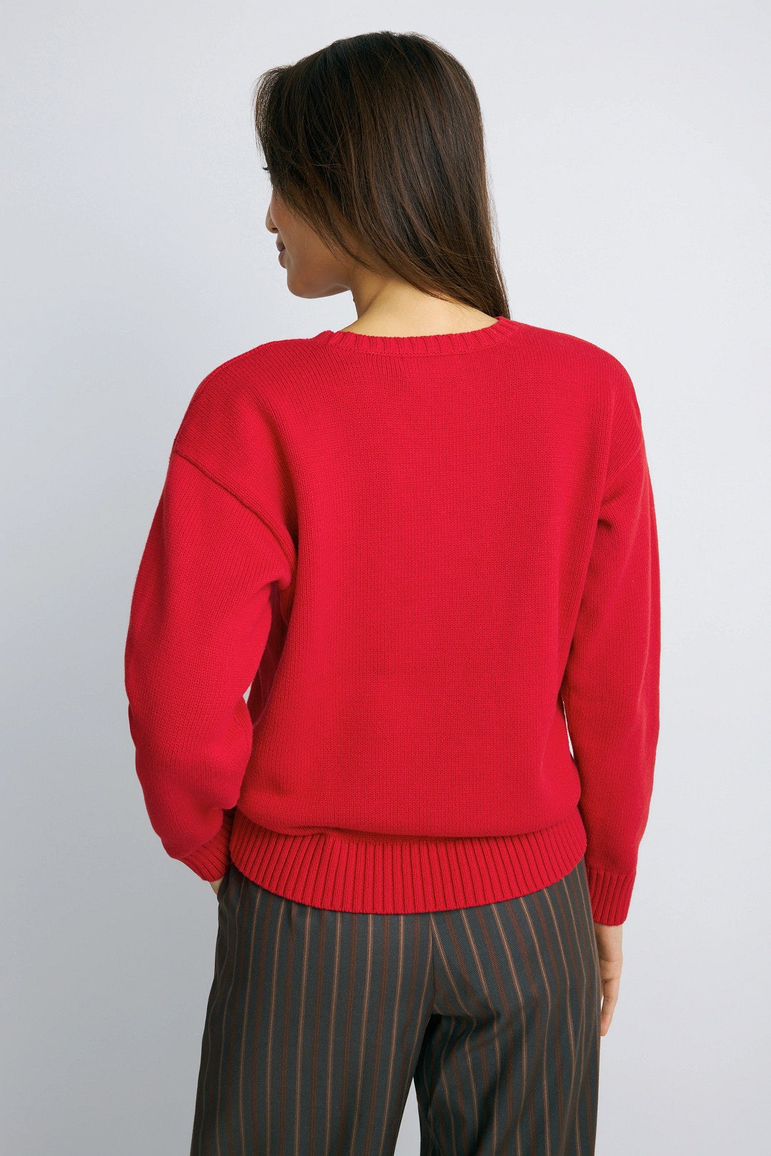 Red Combed Cotton Riednee Long Sleeve Pullover