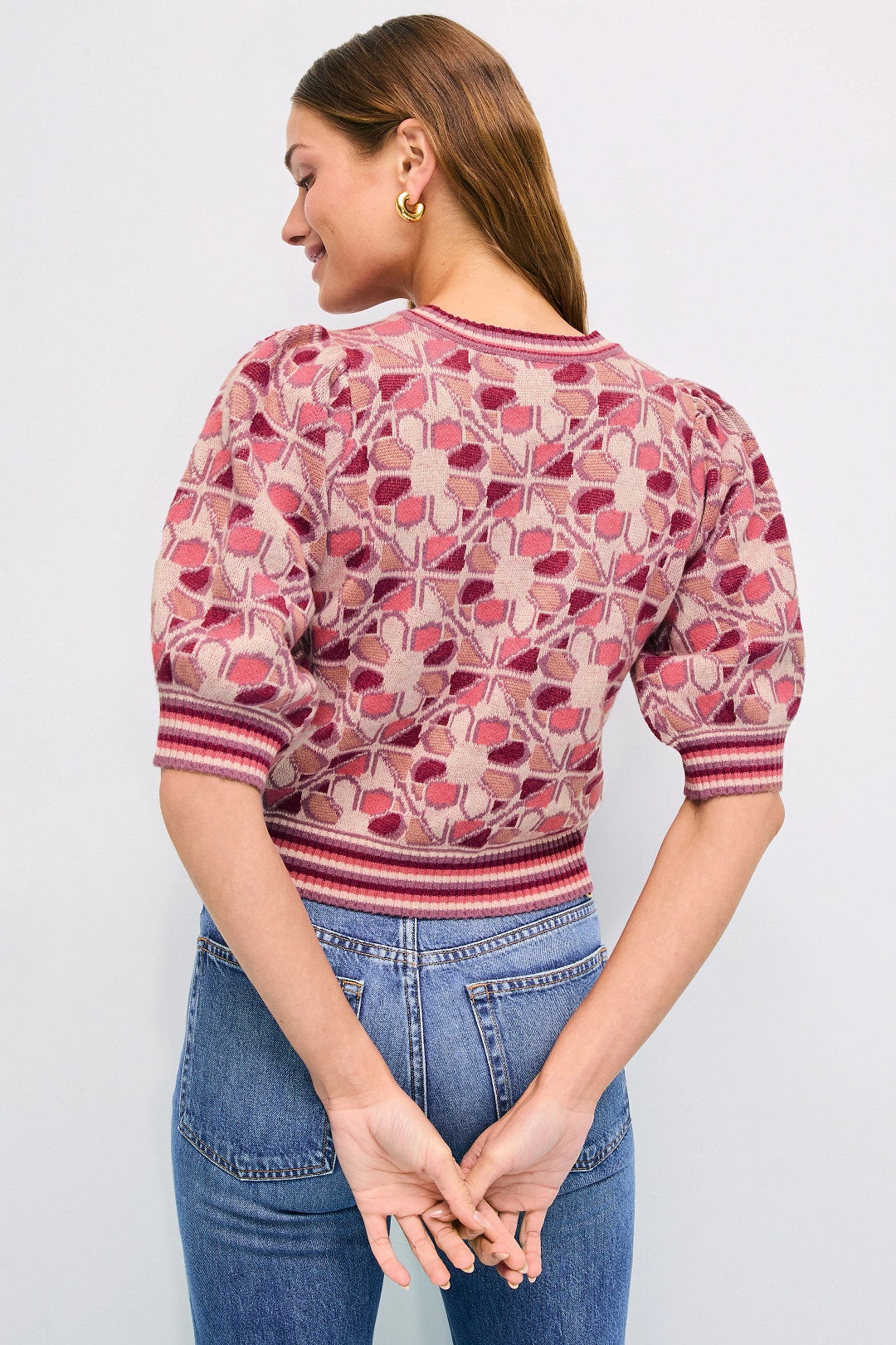 Multi Jacquard Short Sleeve Sweater
