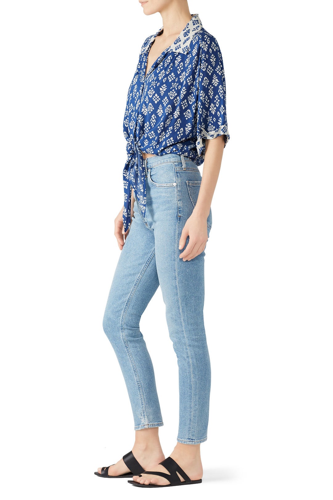 Contrast Tie Front Shirt by Fifteen Twenty 1
