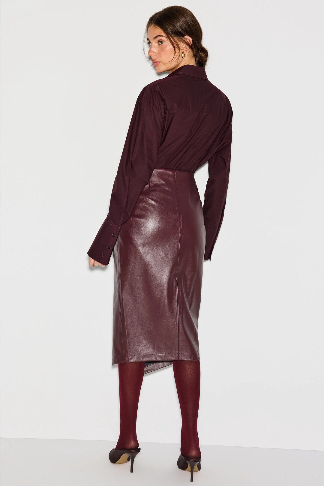 Burgundy Faux Leather Midi Skirt by Jason Wu x RTR 2