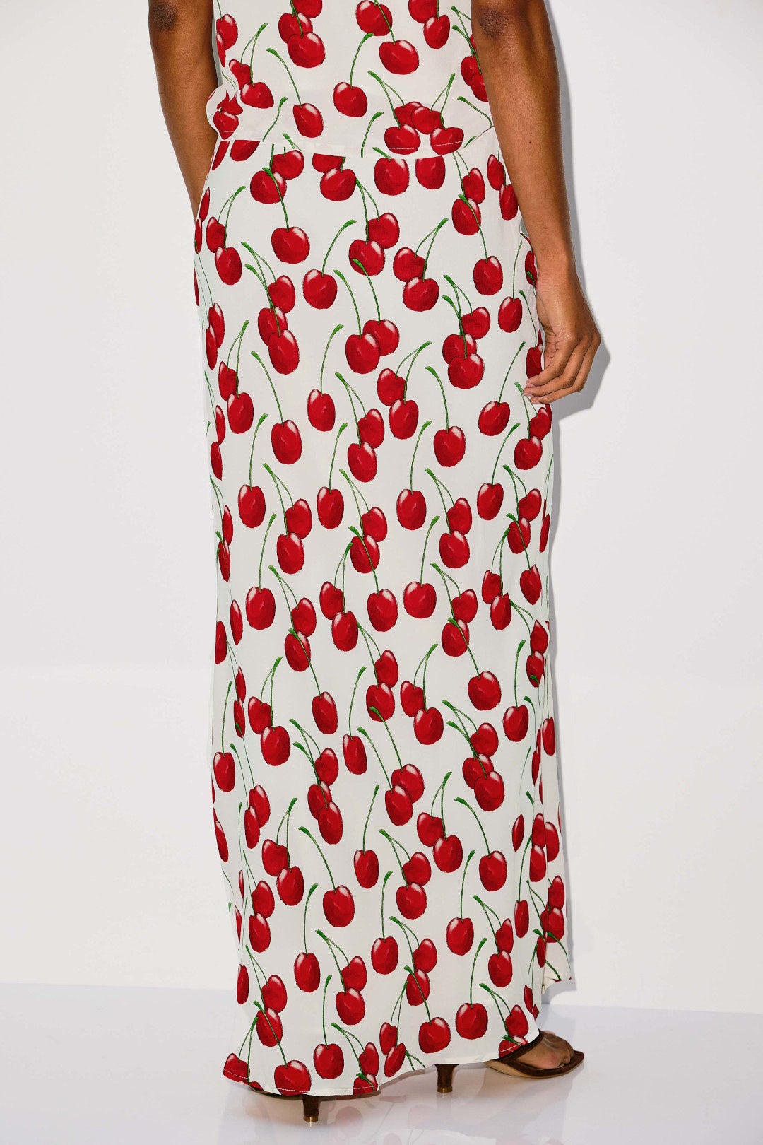 White Cherry Bias Maxi Skirt