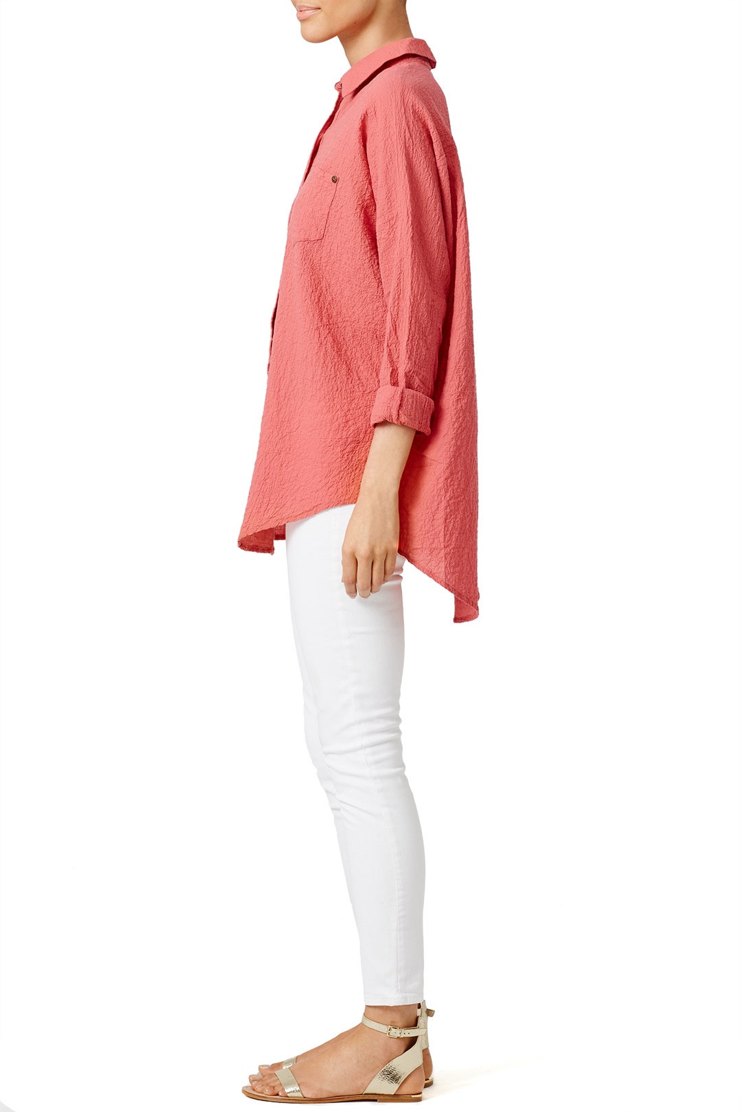 Pink Puckered Button Down by Free People 1