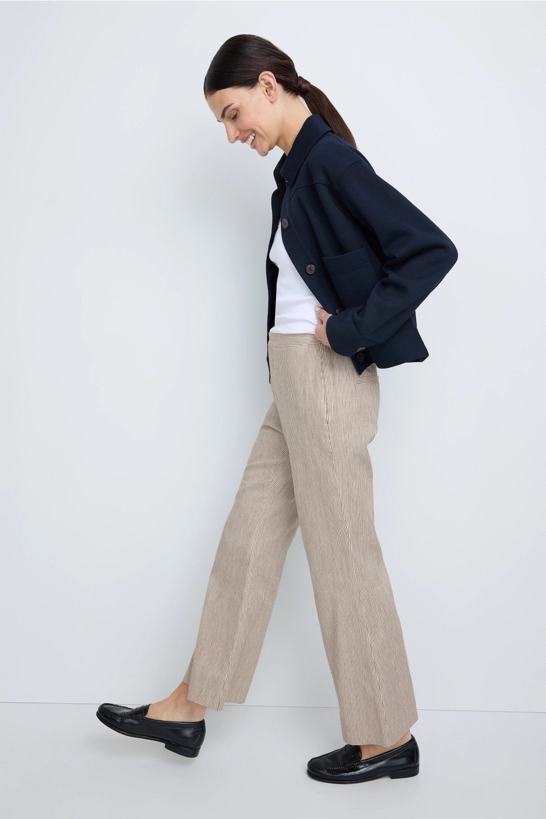 Low Rise Ticking Striped Cropped Flare Trousers by VINCE. | Rent the Runway
