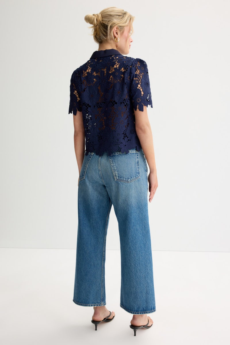 Navy Addison Roja Lace Top by Milly - Photo 2