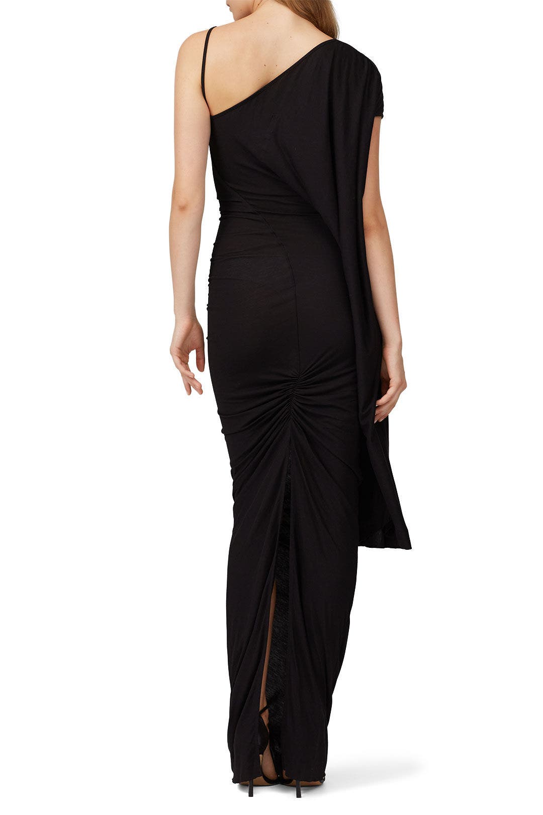 Black Asymmetrical Jersey Gown by RICKOWENSLILIES 2