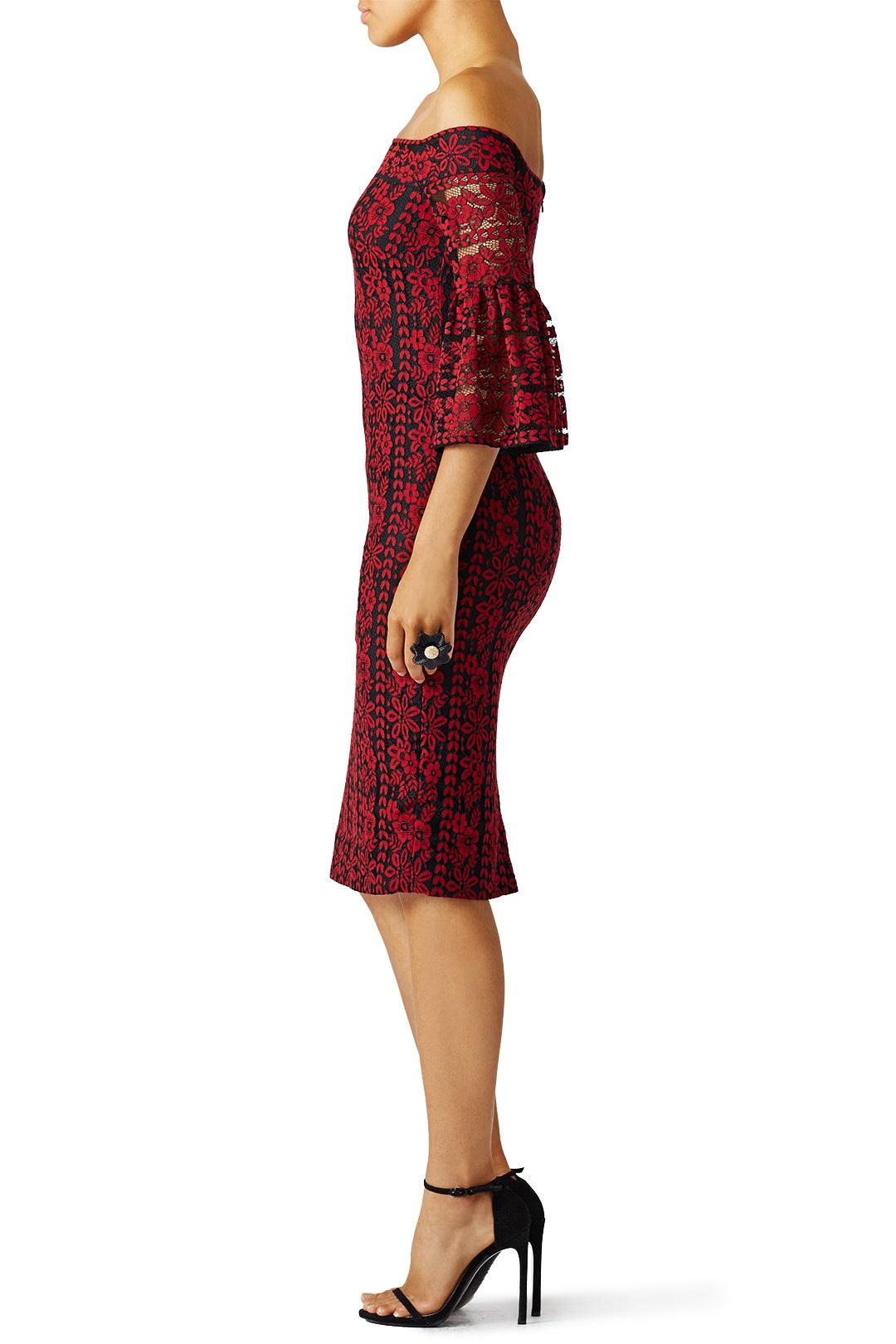 Red Floral Off Shoulder Dress by Cynthia Rowley 2