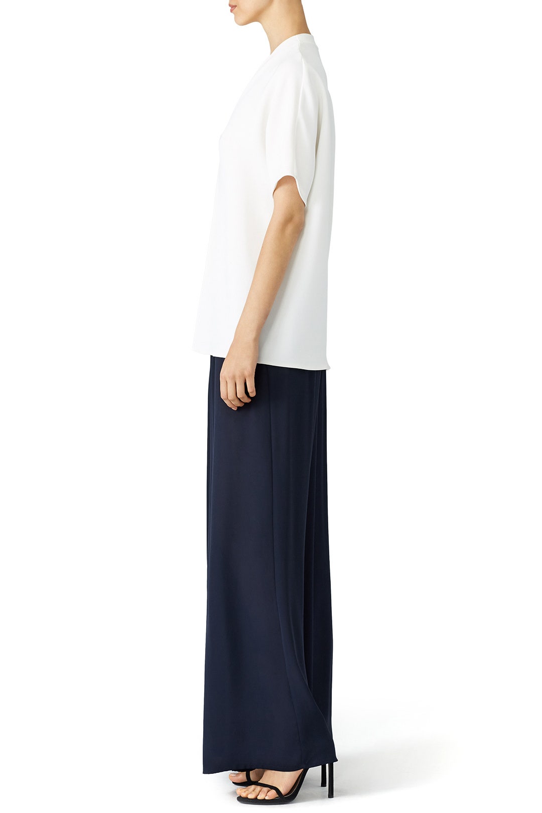 White Short Sleeve Double V Top by VINCE. 1