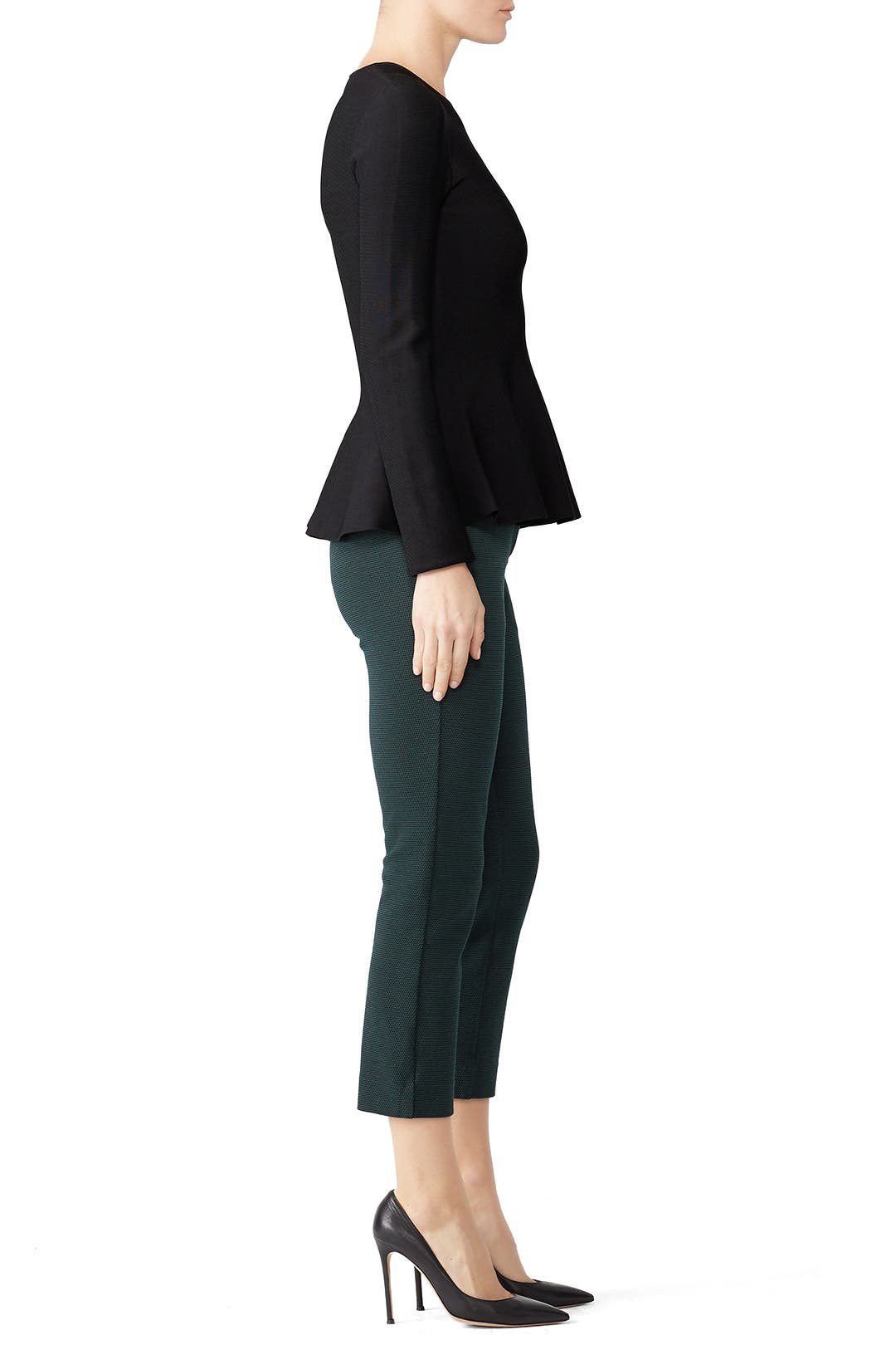 美品 希少L Theory Compact Crepe Peplum 23SS Classic Long Sleeve Peplum Top by Theory | Rent the Runway