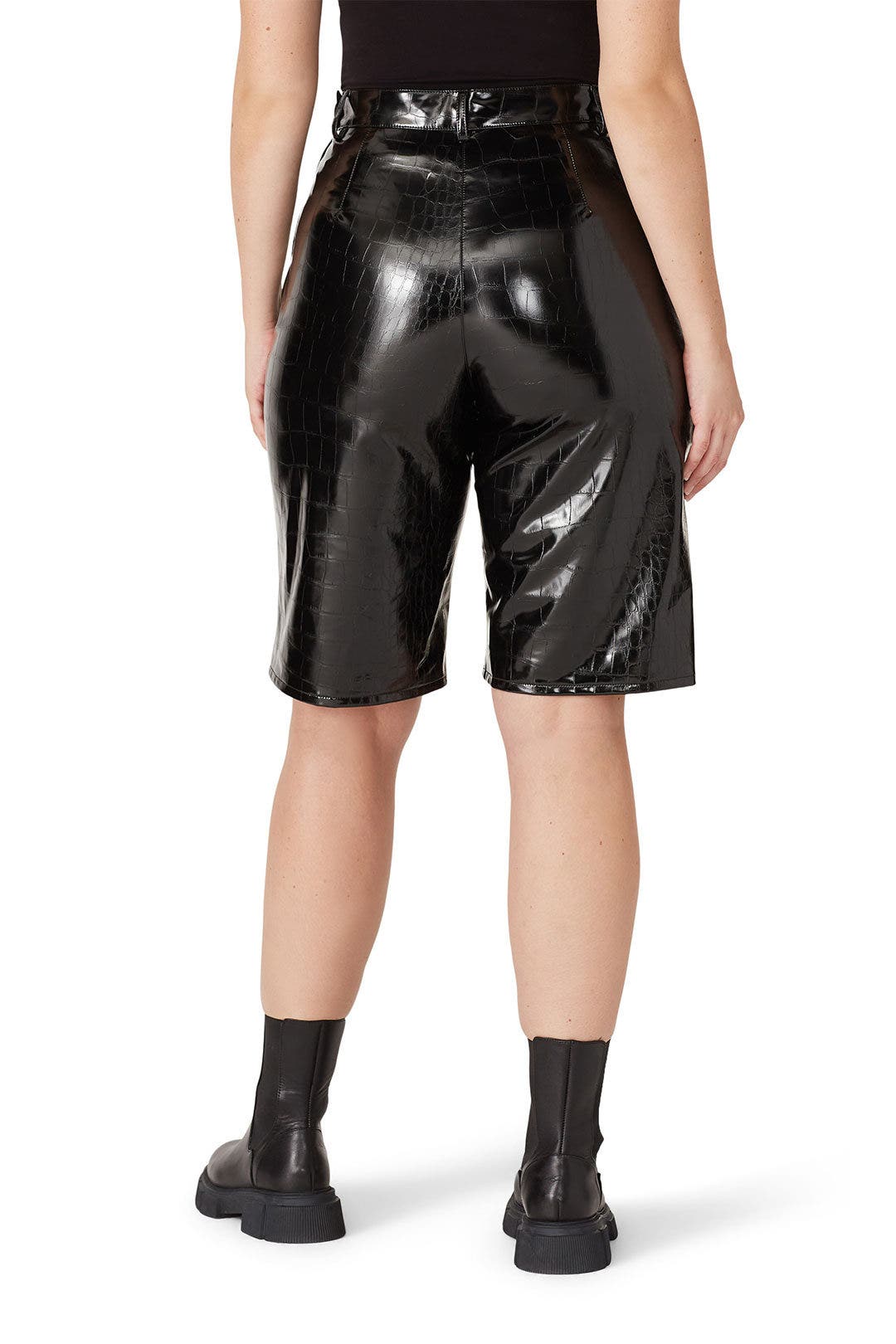 Black Embossed Faux Leather Culottes by Maison Margiela 7