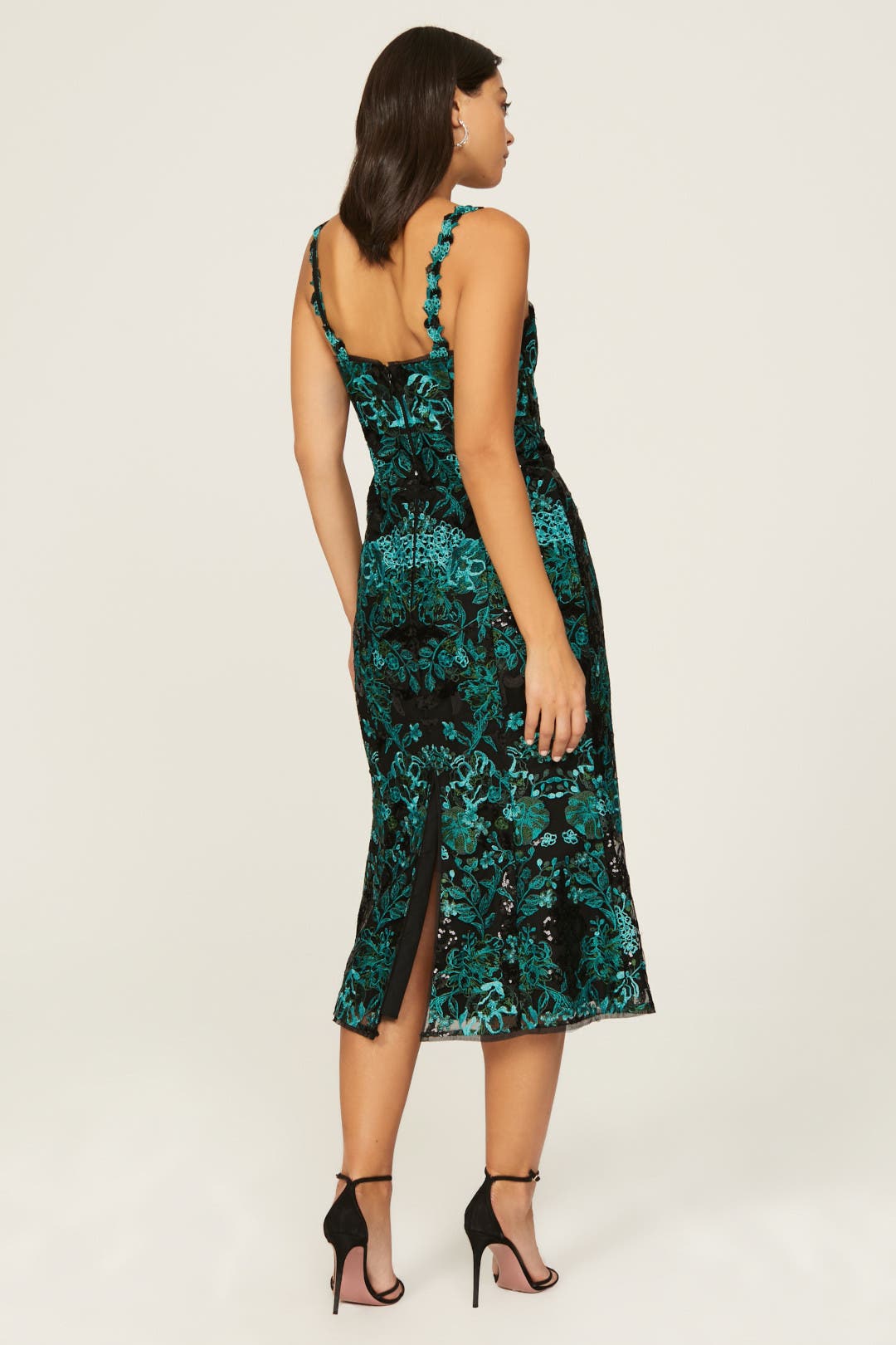 【Marchesa Notte】ミディドレス サテン 刺繍 グリーン Embroidered Sequin Dress by Marchesa Notte | Rent the Runway
