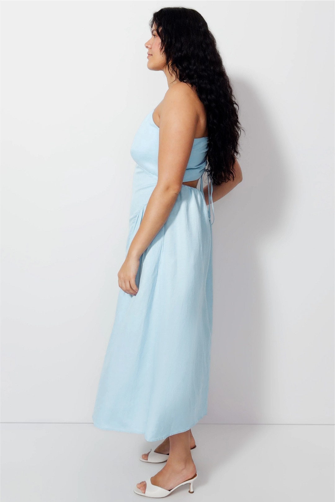 Gathered Linen Midi Dress