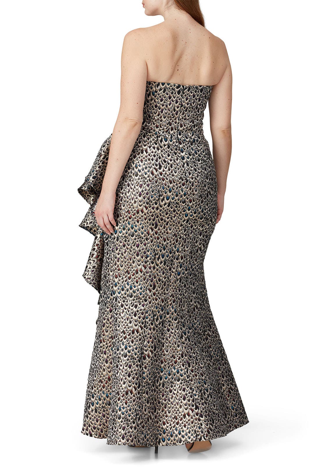 Printed Side Skirt Ruffle Gown by Badgley Mischka | Rent the
