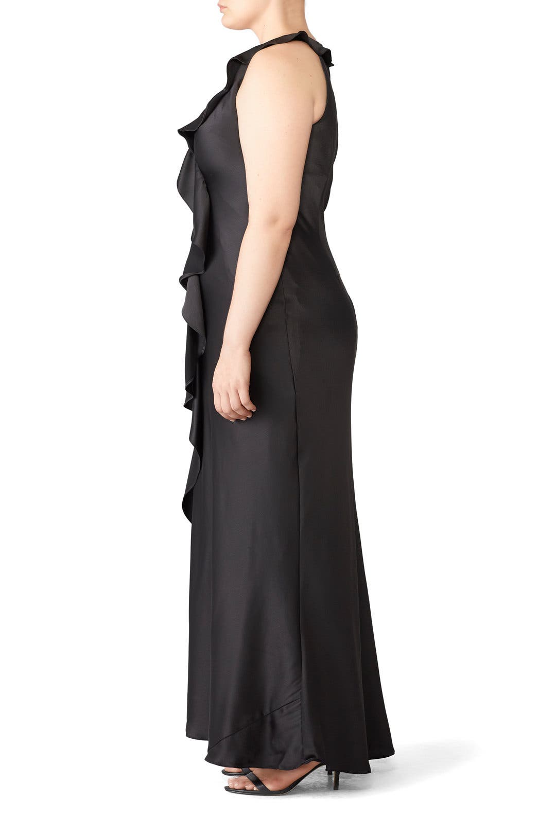 Aidan Mattox☆ブラックラッフルティアードロングドレス Aidan Mattox Off-Shoulder Ruffle Tiered Gown | Neiman Marcus