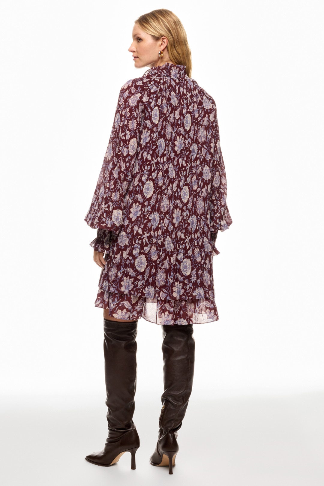 Printed Tie Neck Pleated Mini Dress by Derek Lam 10 Crosby x RTR 7