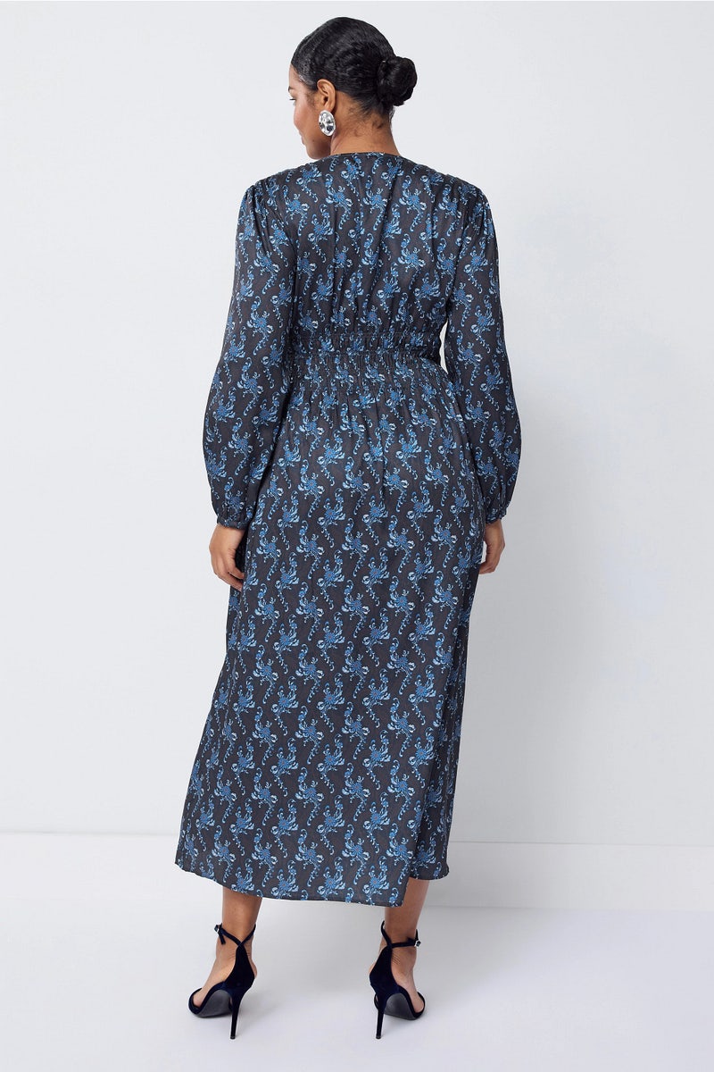 strapless open back dress Floral Print Pleated Maxi Shirt Dress | Ceiba