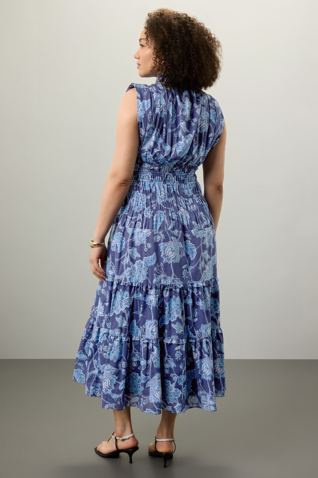 Blue Printed Smocked Midi Dress by Derek Lam 10 Crosby x RTR
