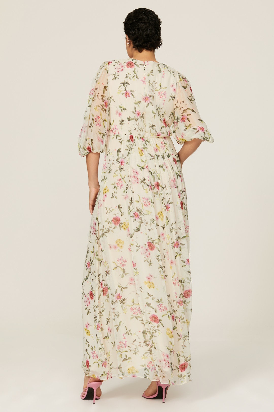 Floral Pleated Chiffon Gown by ML Monique Lhuillier 7