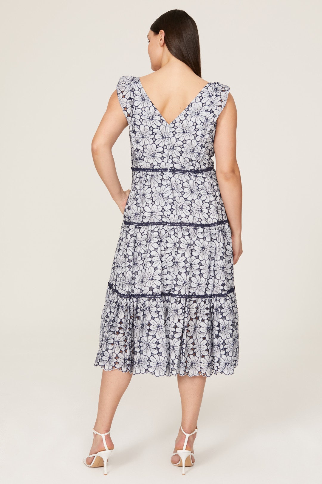Blue Eyelet Midi Dress by Marchesa Notte 7