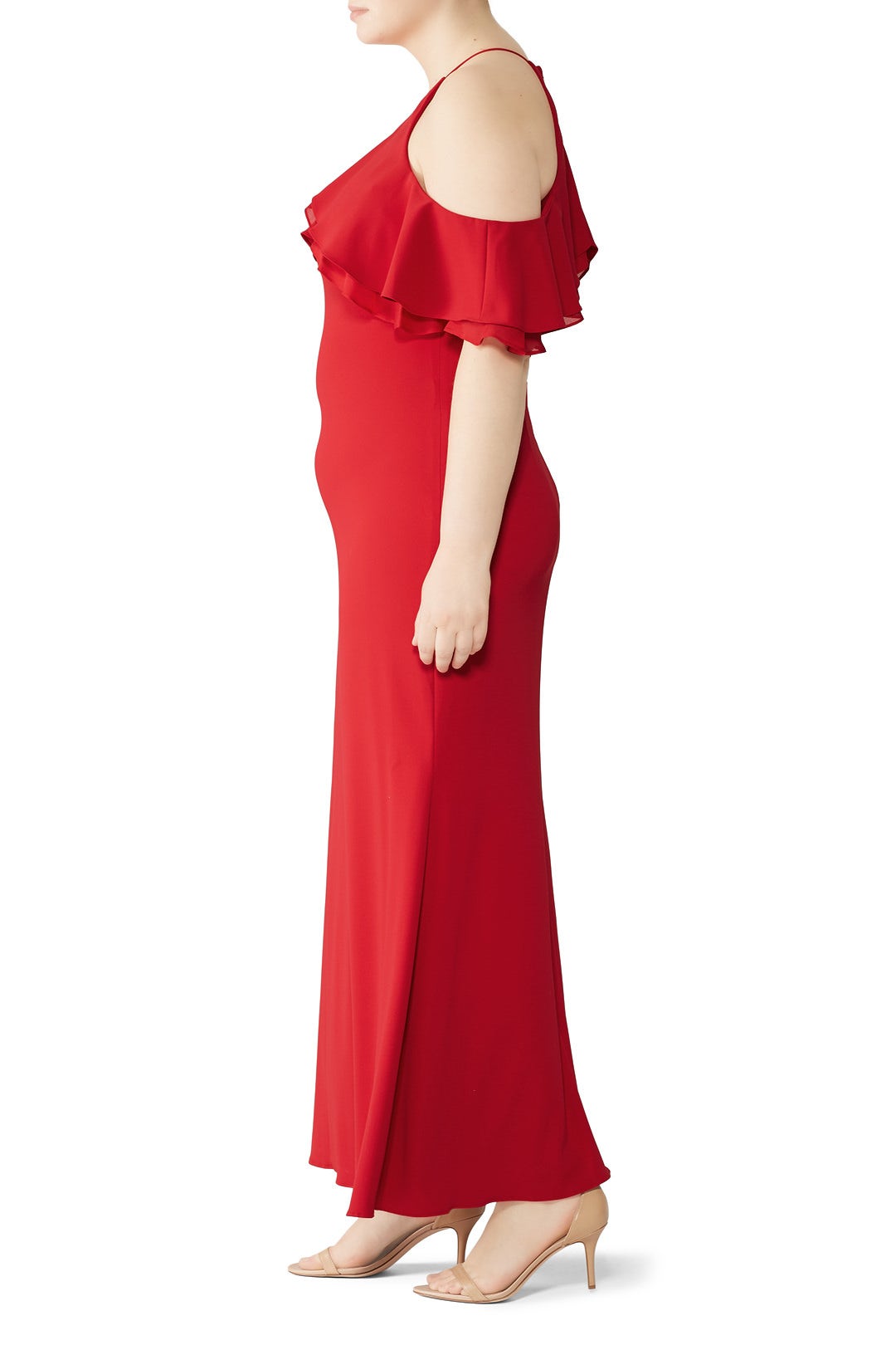 Red Crossover Ruffle Gown by Badgley Mischka 6