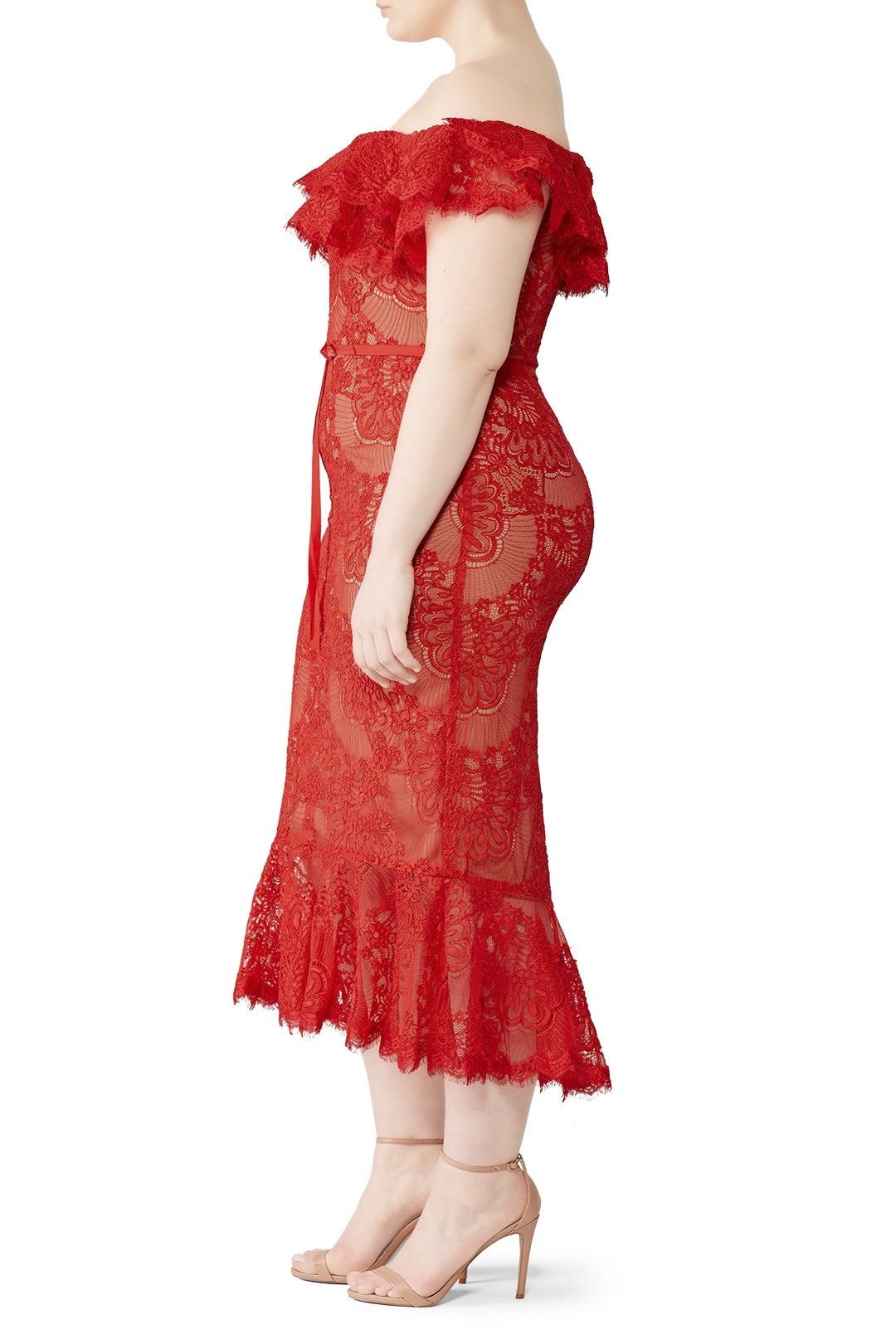 Red Laced Cocktail Dress by Marchesa Notte 6
