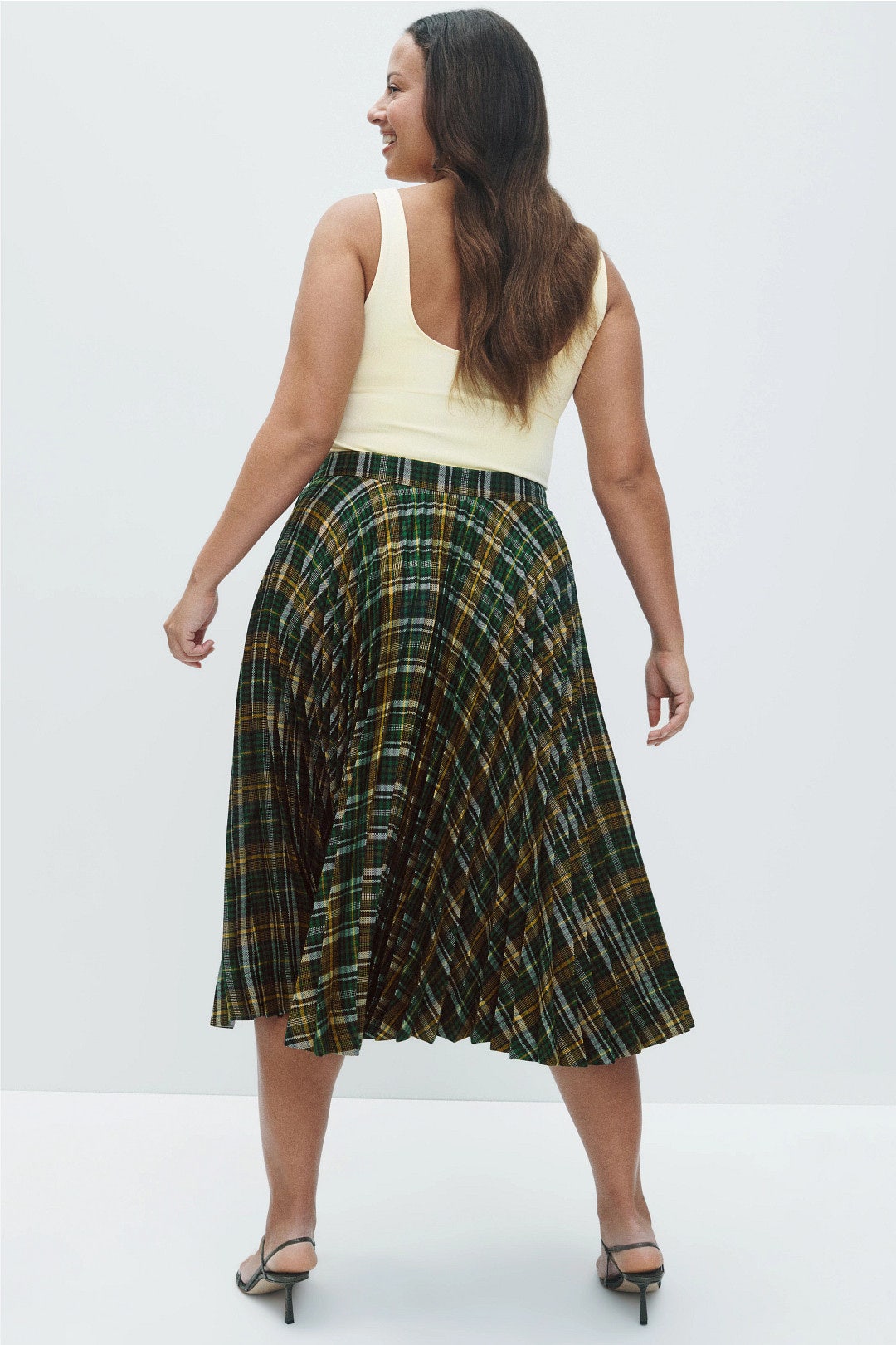 Pleated Plaid Midi Skirt by PLAN C x RTR 7
