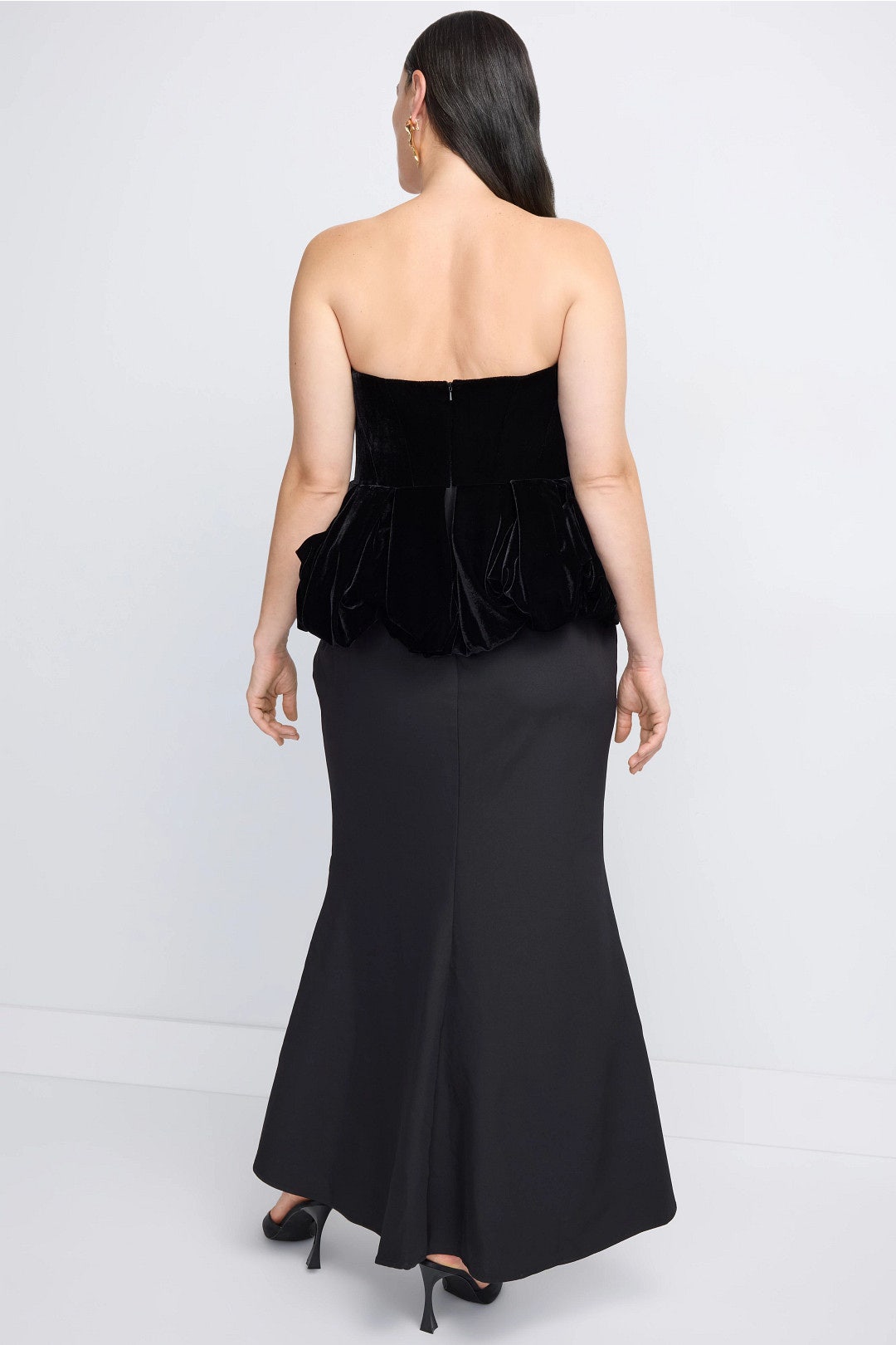 Crepe And Velvet Strapless Fitted Peplum Top Gown by Ieena for Mac Duggal 7