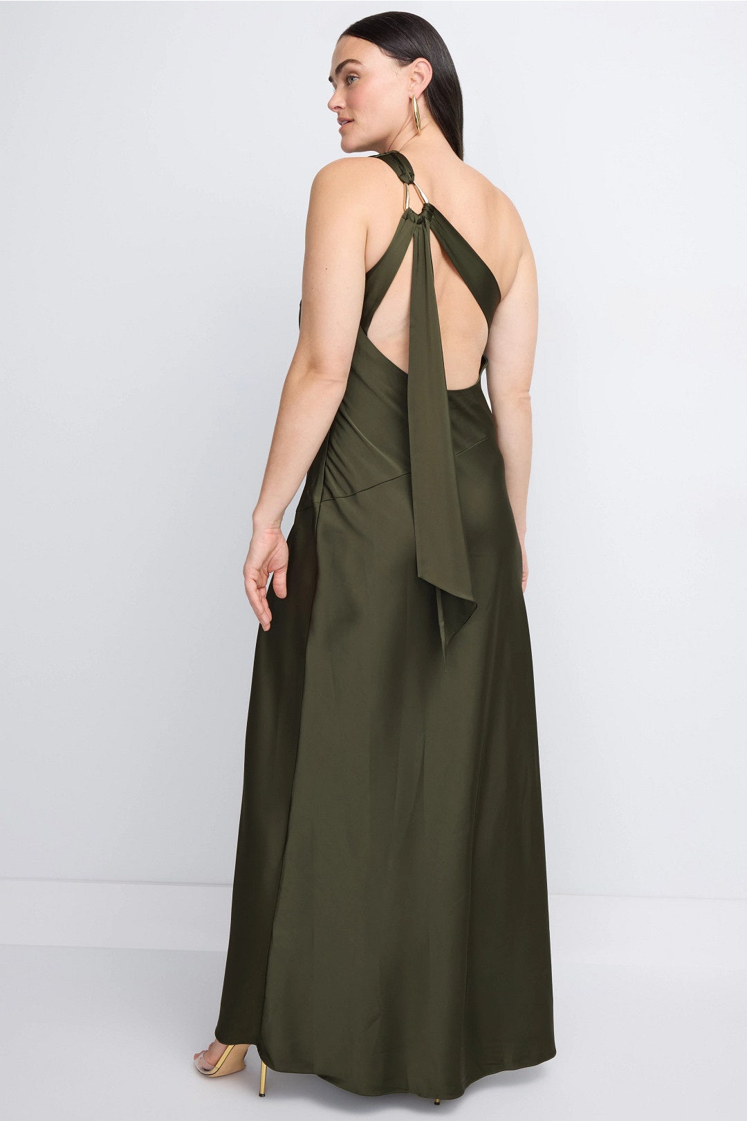 One Shoulder Dark Olive Gown by Adrianna 7