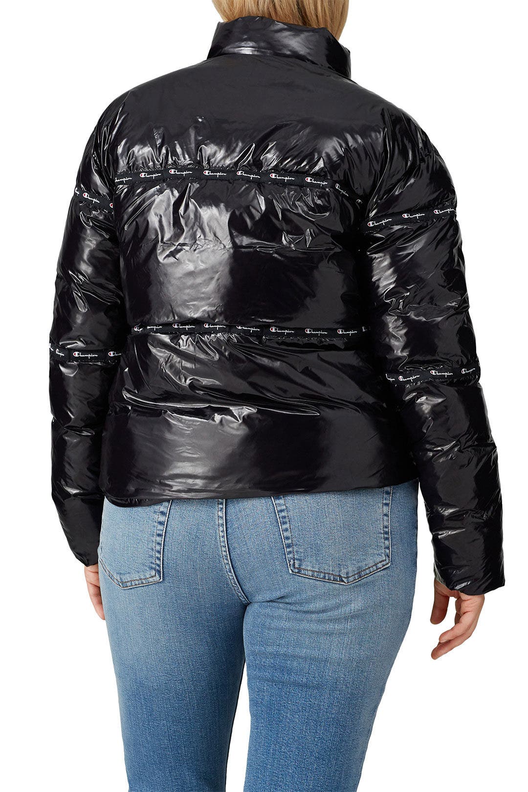 Black Glossy Puffer Jacket by Champion 7