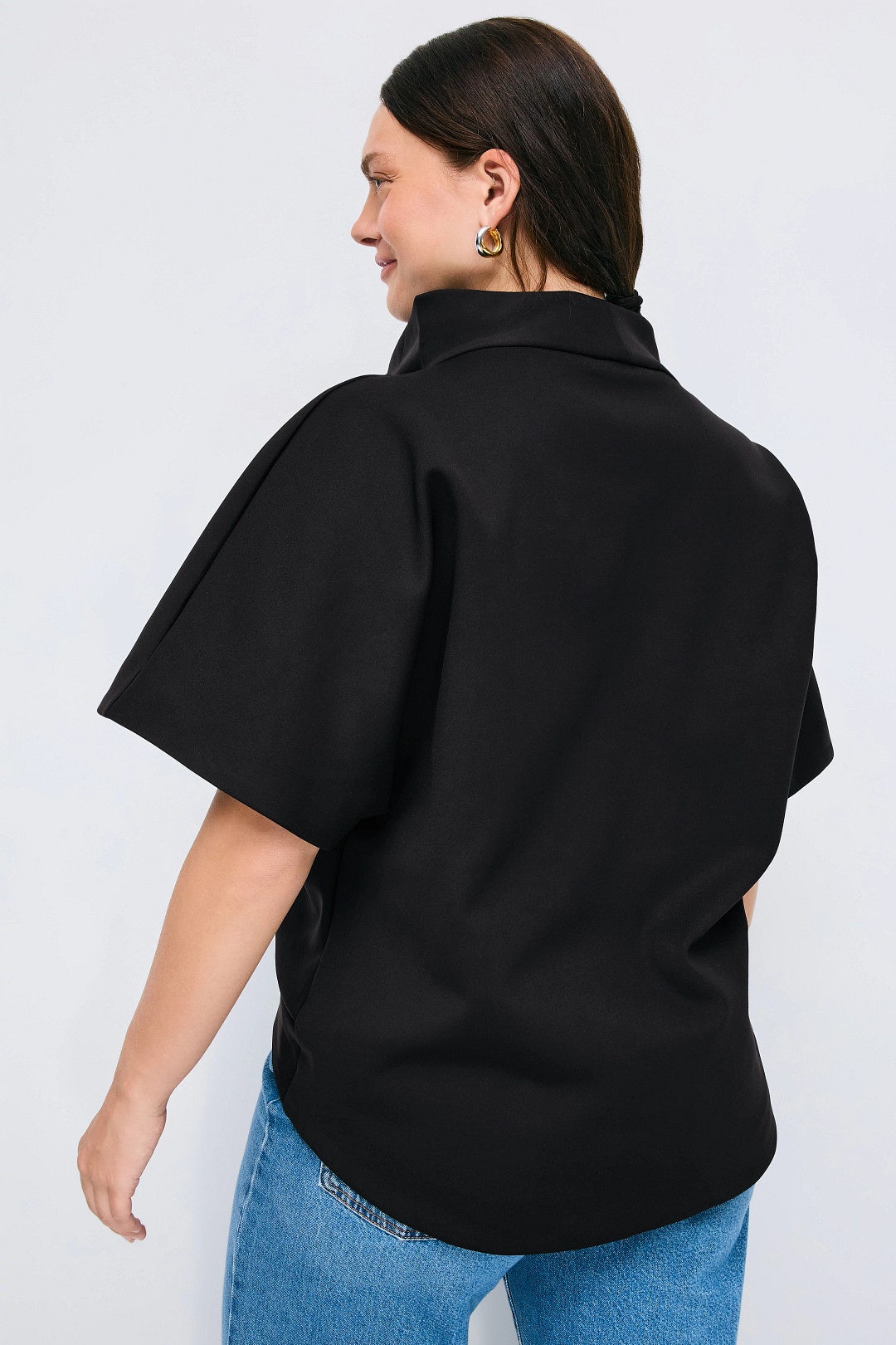 Black Crepe Mock Neck Top by Natori 7