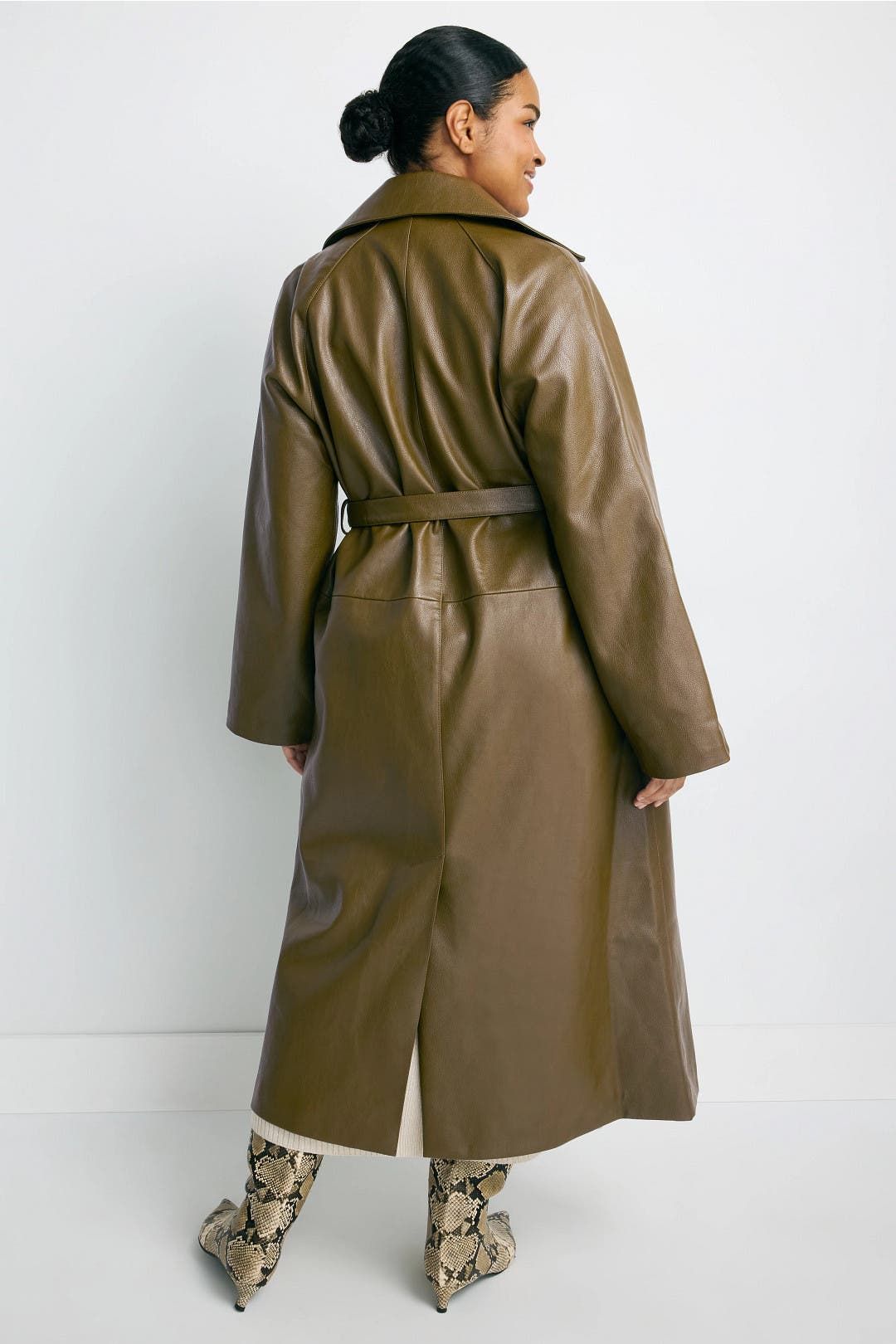 Grommet Belted Faux Leather Trench Coat by Rosetta Getty x RTR