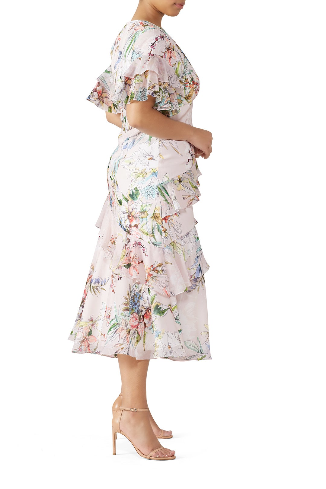 Blush Multi Floral Ruffle Dress by Theia 6