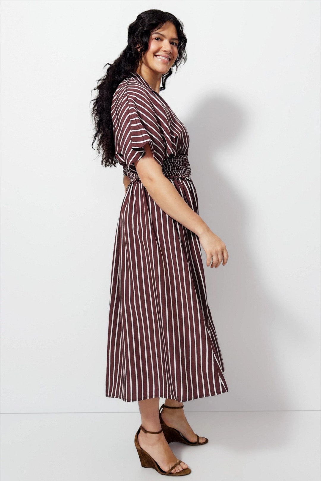 striped short sleeve midi dress Riga Short Sleeve Midi Dress
