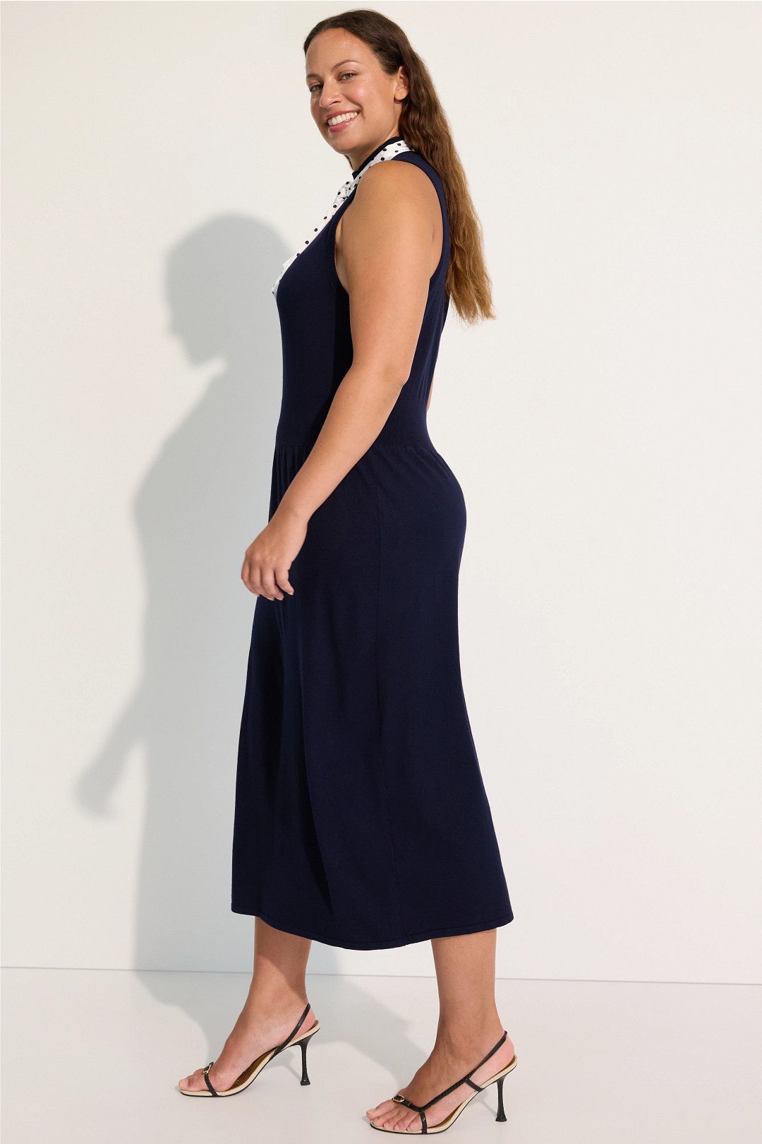 midi dress with neck tie Italian Summer Tie Neck Midi Dress Champagne
