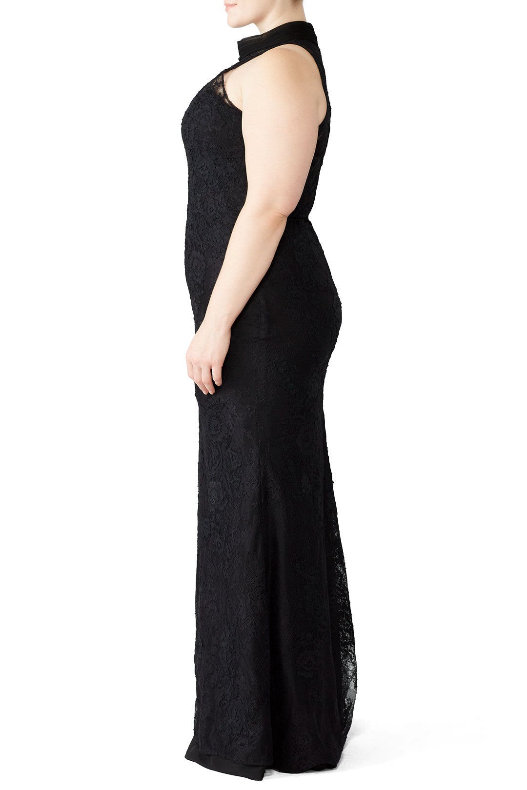 Black Lace Column Gown by Badgley Mischka 6