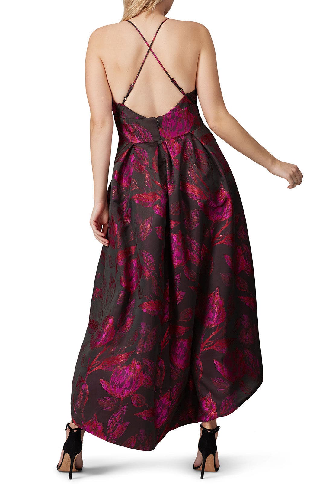 Floral Jacquard High Low Gown by Hutch 7