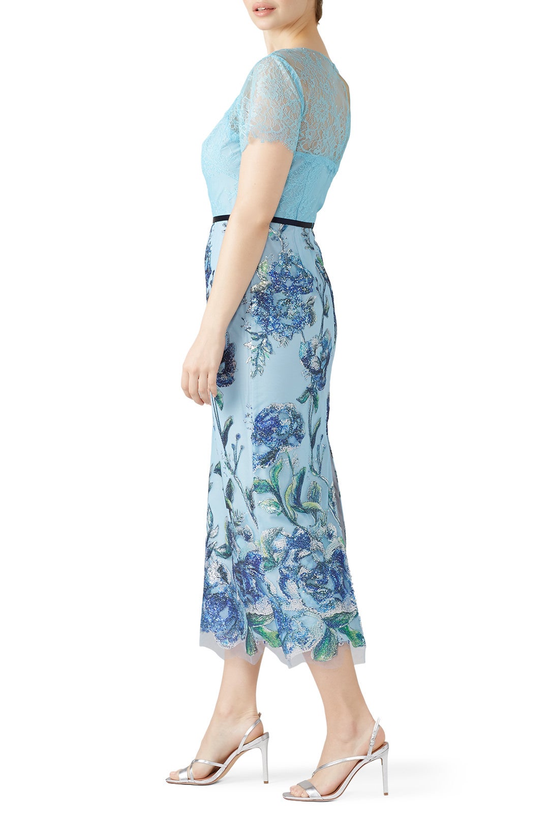 Blue Artwork Sequin Dress by Marchesa Notte 6