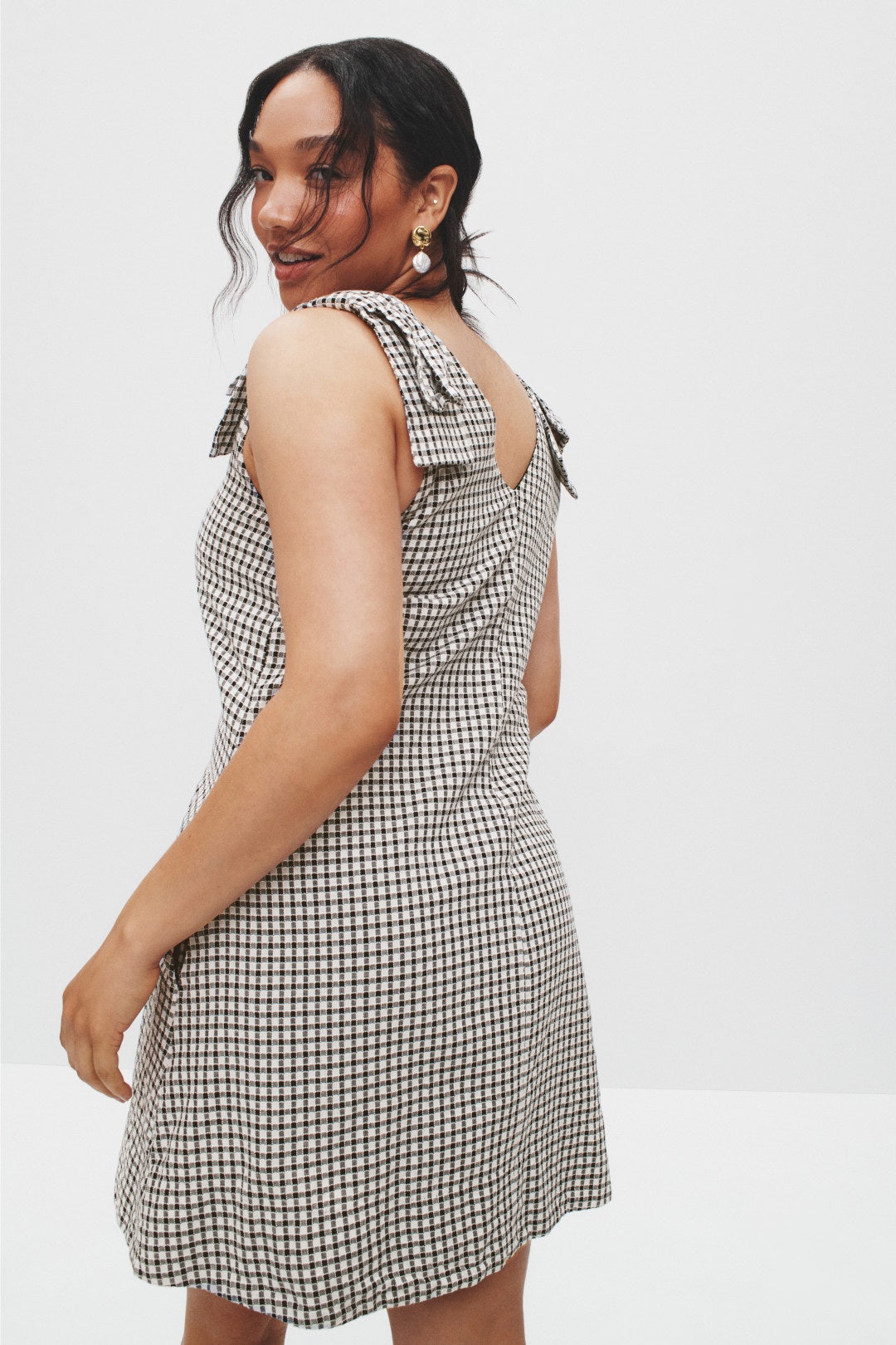 Gingham Bow Shoulder Mini Dress by CeCe 7
