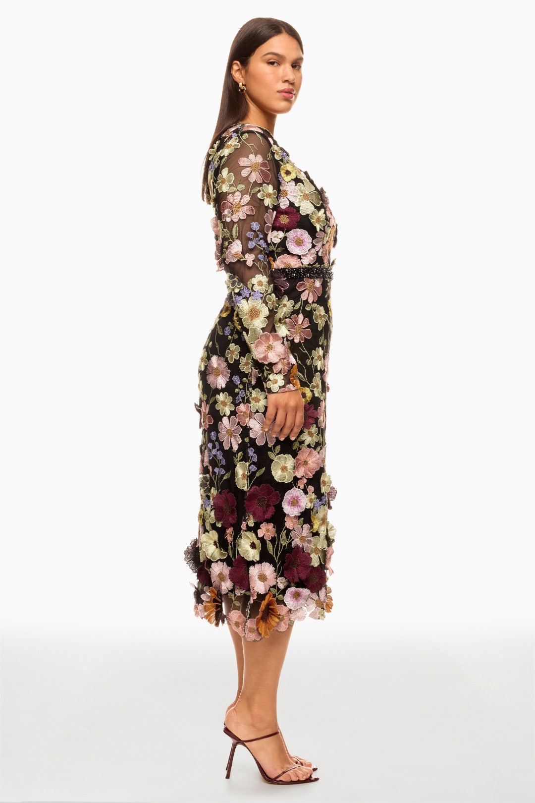 High Neck Floral Embellished A-Line Dress by Ieena for Mac Duggal 7
