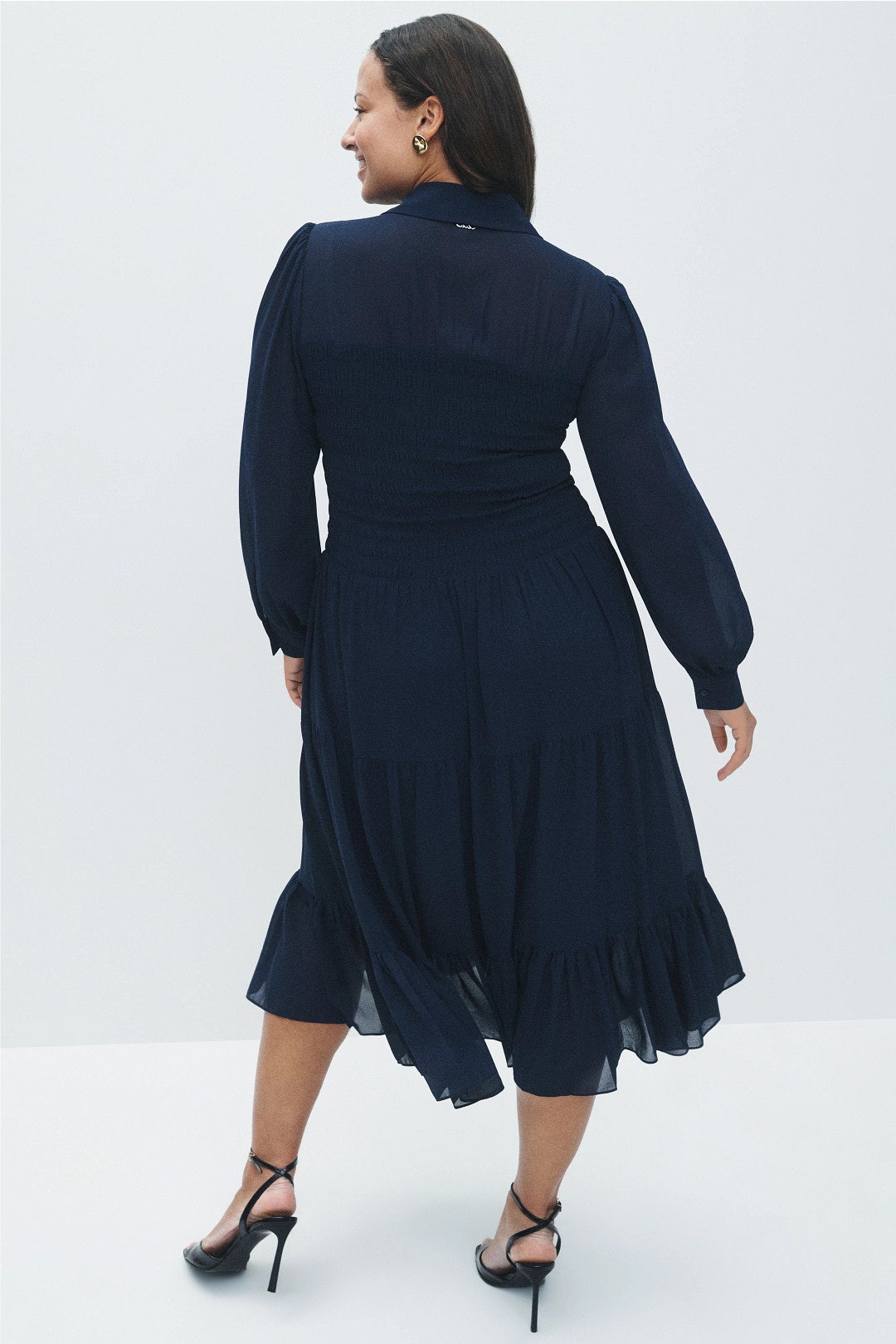 Navy Smocked Button Down Shirt Dress by MICHAEL KORS 7