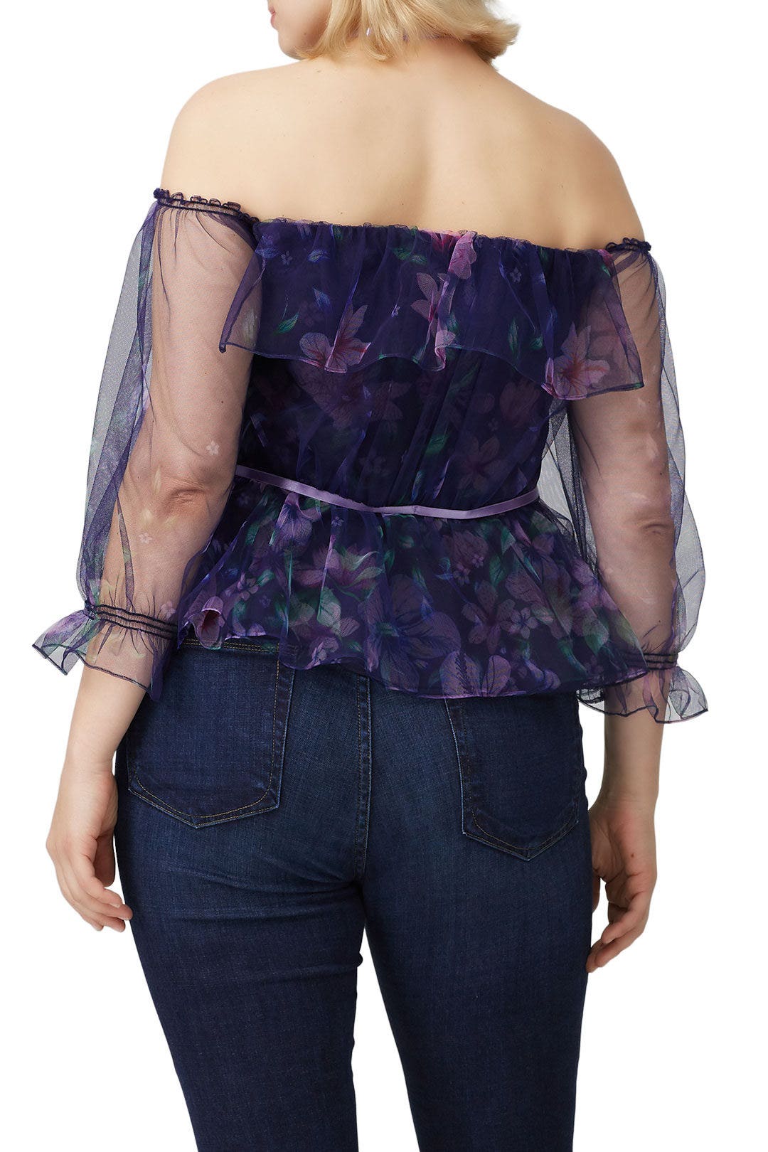 Floral Mesh Off The Shoulder Top by Marchesa Notte 6