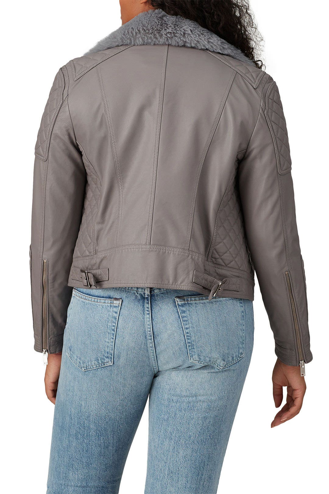 Grey Quilted Leather Biker Jacket by Samantha Sipos 7