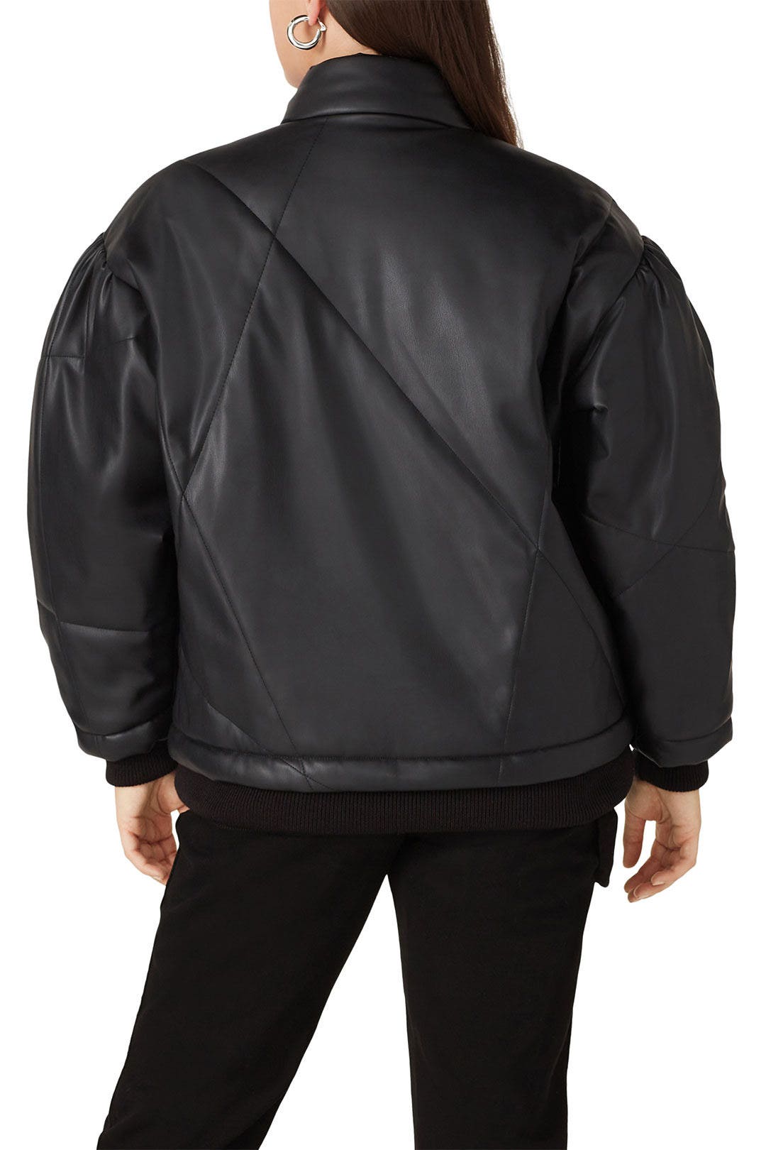 Black Faux Leather Puff Jacket by Sea New York 7