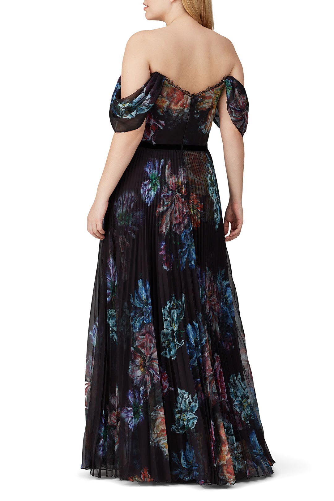 Black Floral Printed Gown by Marchesa Notte 7