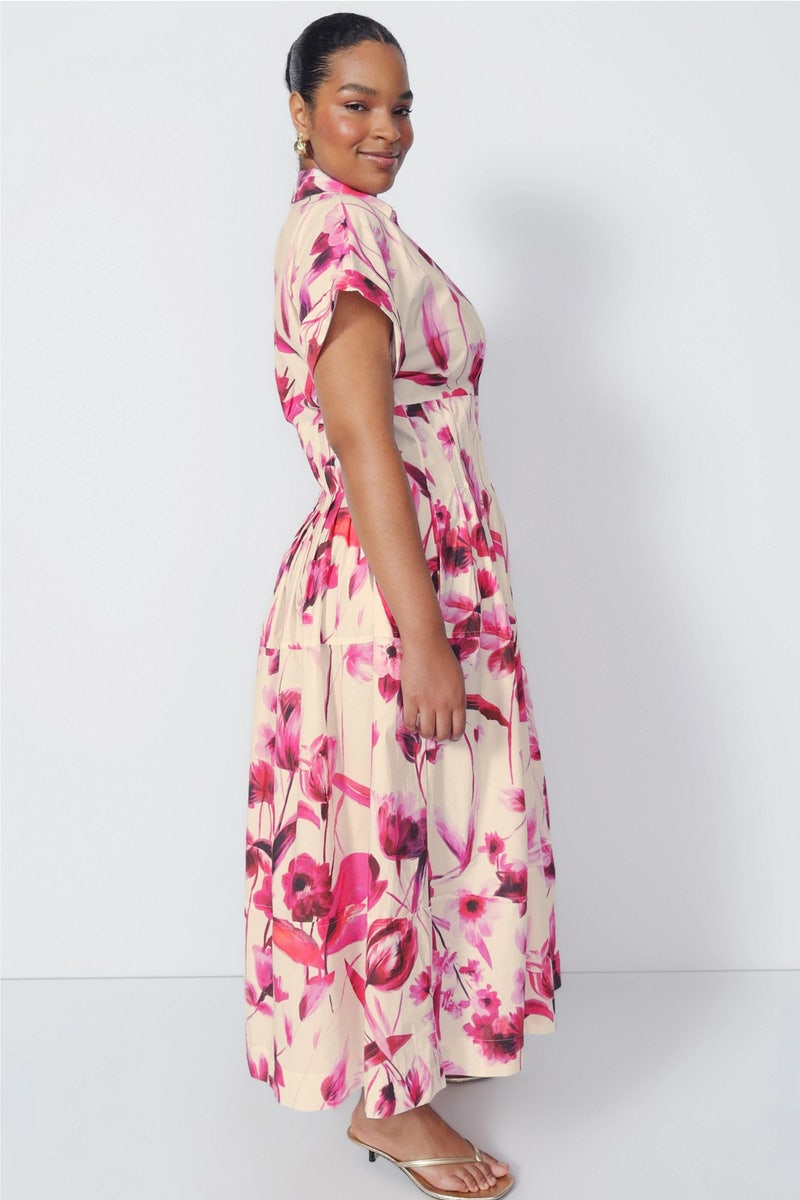 ted baker midi dress REBEXXA while the asymmetric ruffled hem adds movement to every step Baker Pink Floral Midi Sleeveless