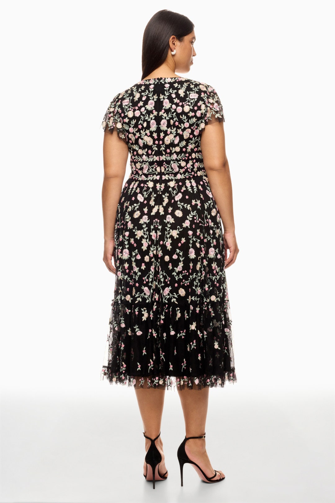 Black Multi Embroidery Midi Dress by Ieena for Mac Duggal 7