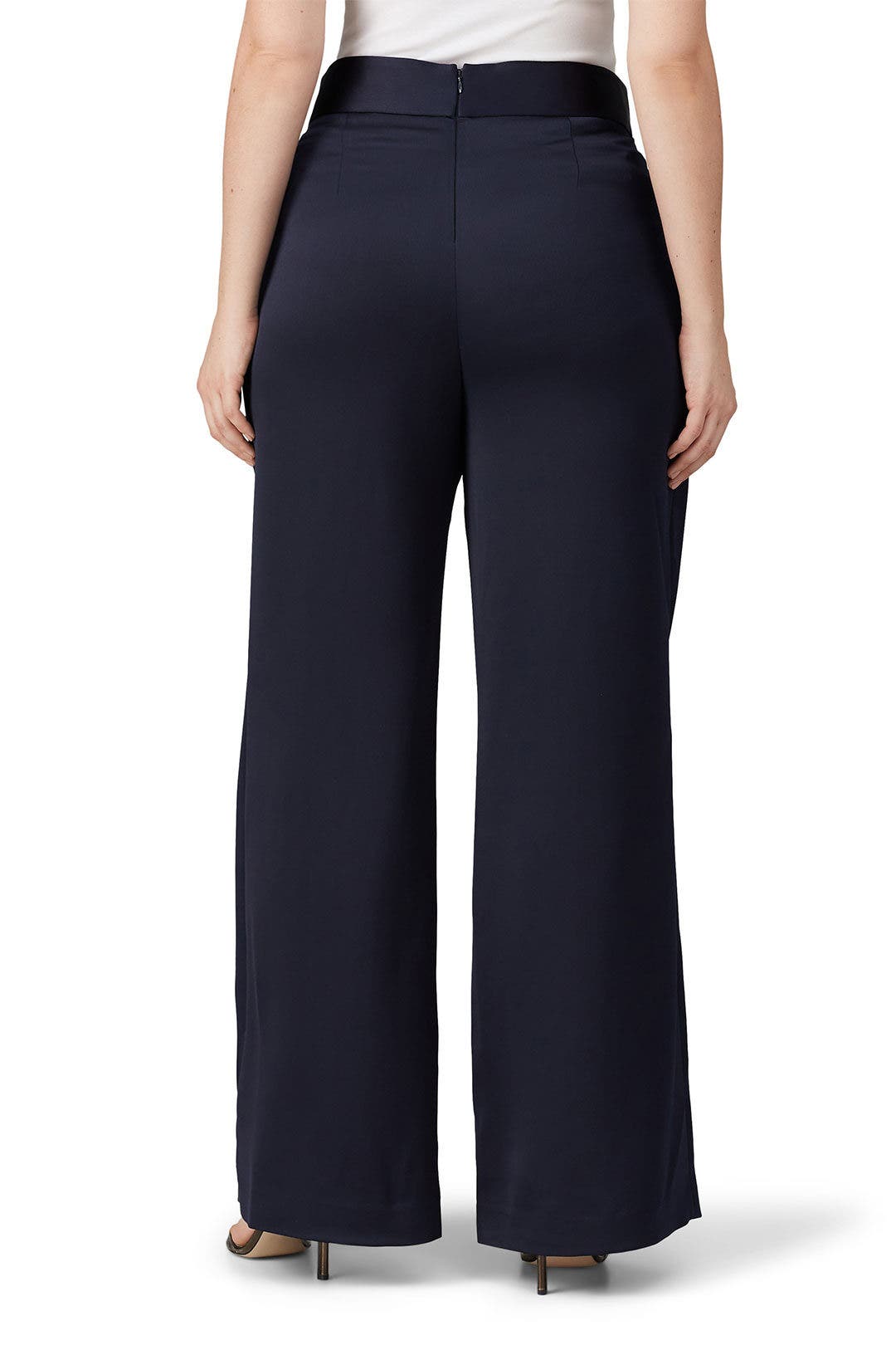 Navy Satin Pants by HALSTON | Rent the Runway