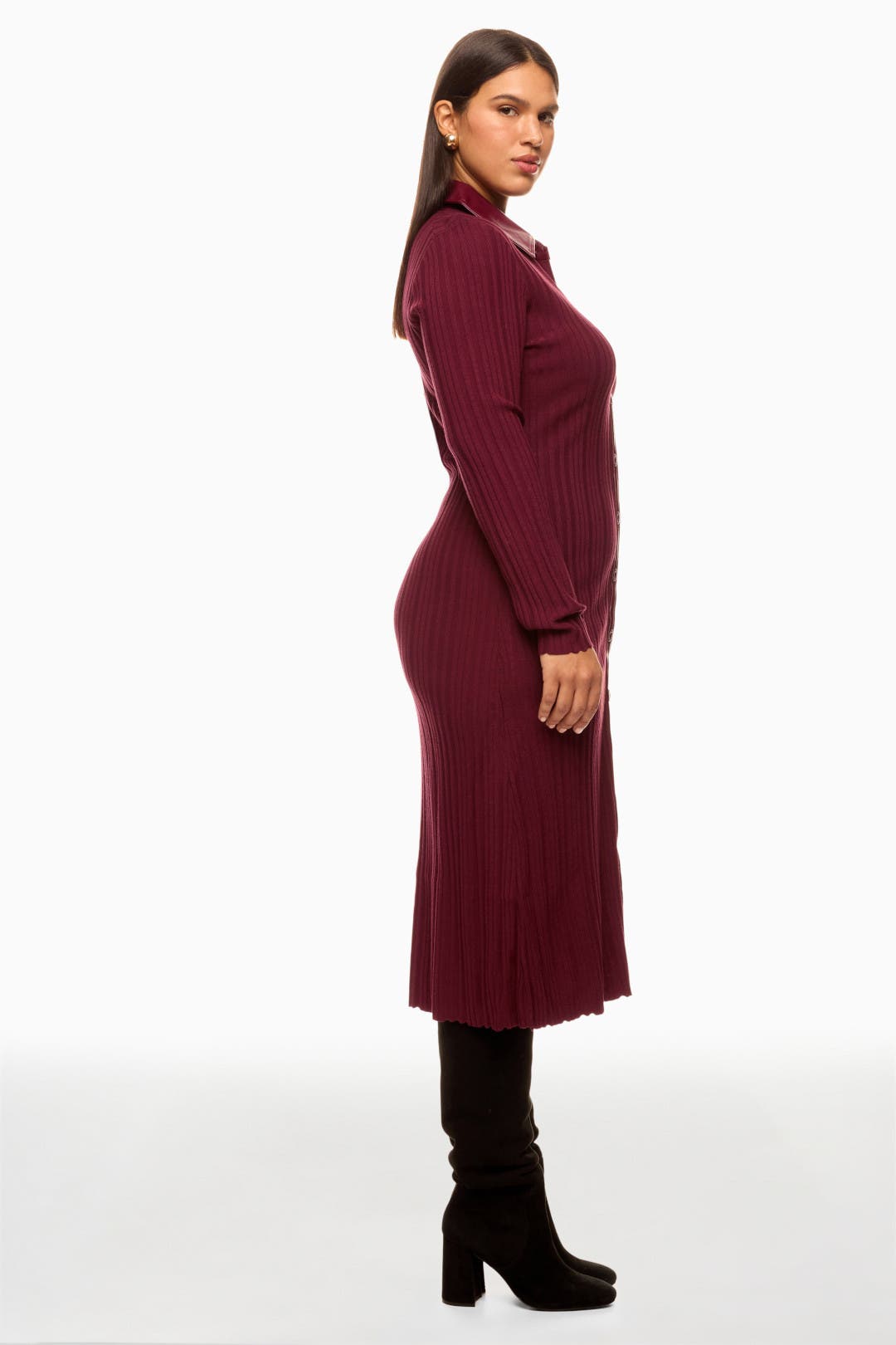 Variegated Rib Knit Leather Combo Dress by TOCCIN X RTR