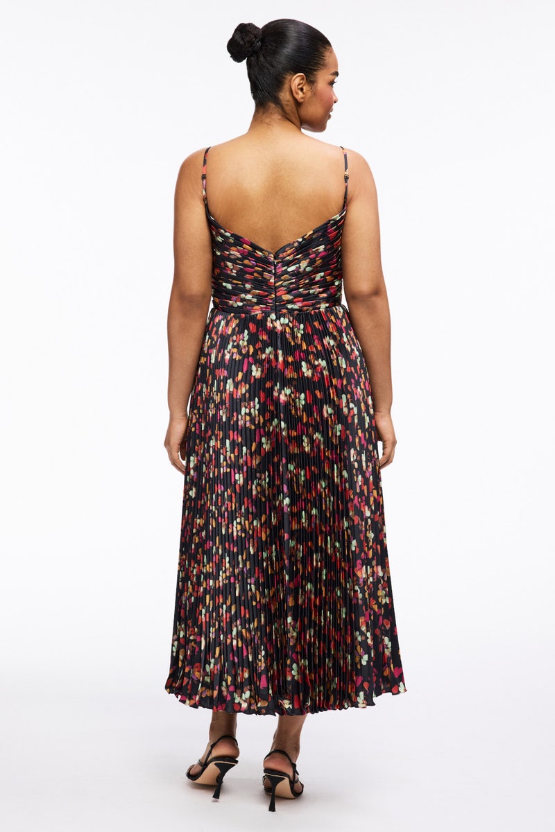 Pleated Printed Charmeuse Asymmetrical Midi Dress by Ieena for Mac Duggal - Photo 7